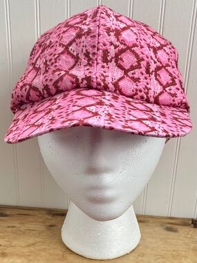 Hat with Pink and Red Snake Pattern, Poly Cap. Velcro Clasp